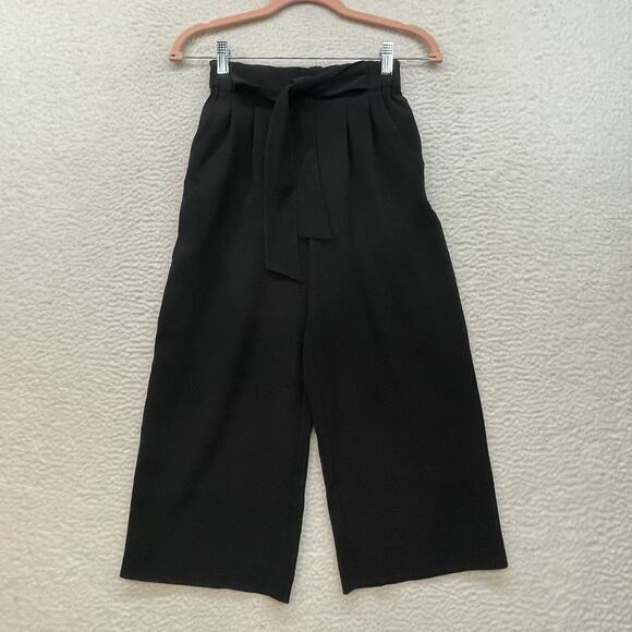 Lululemon Pants Womens 2 Black Noir Crop Wide Leg Waist Tie Mid Rise Pleated - Picture 1 of 10